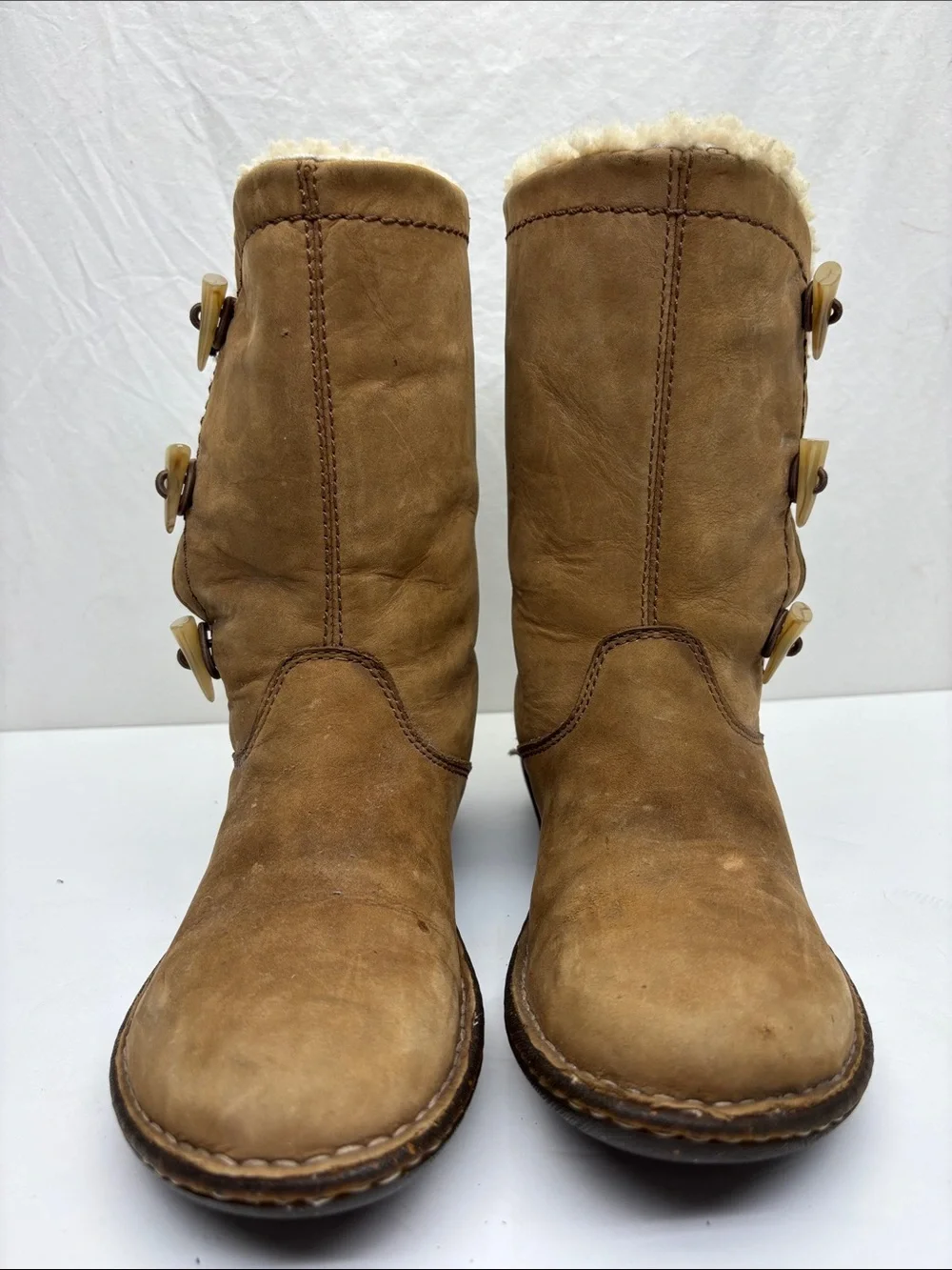 UGG leather Chestnut Suede Shearling-Lined Mid Calf Boots, Sz 7, box 34